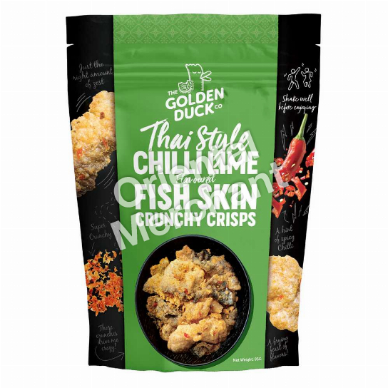 The Golden Duck Thai Style Chilli Lime Flavoured Fish Skin Crunchy Crisps 85g