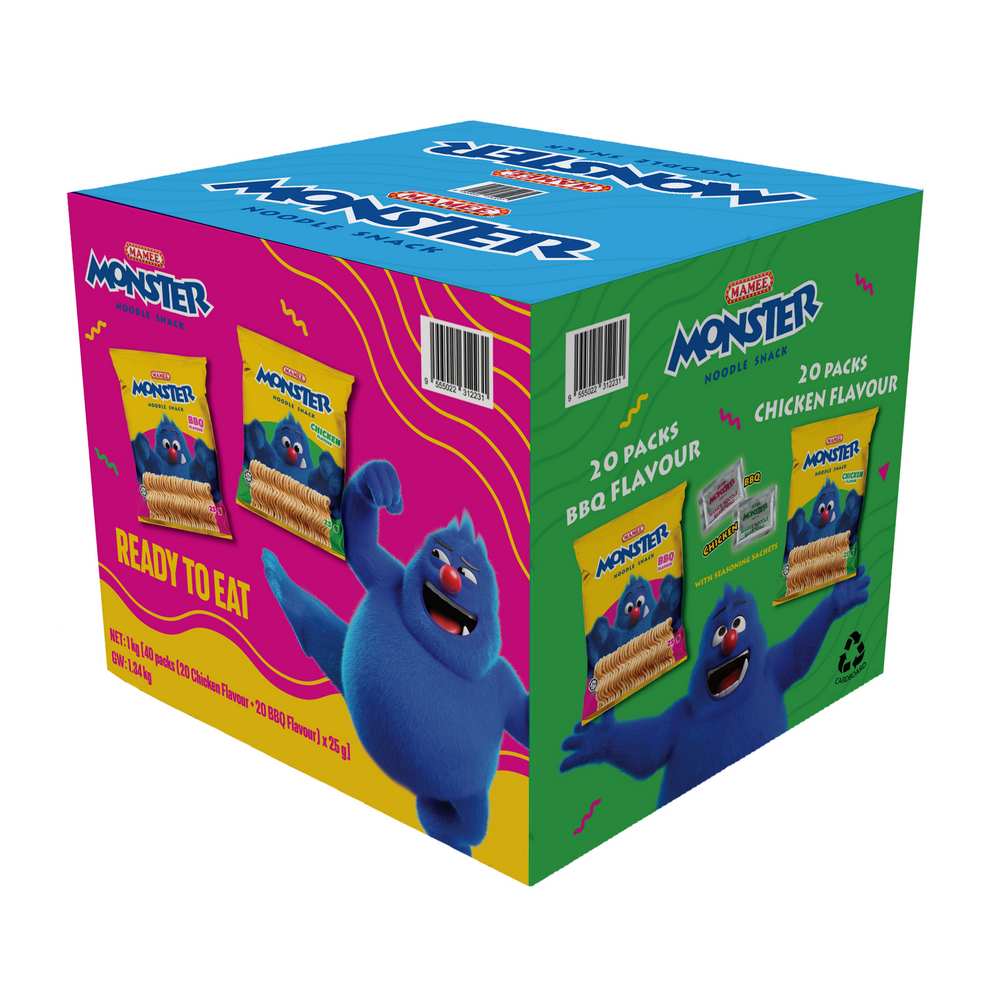Mamee Monster Noodle Snack BBQ & Chicken Flavour  (40packs x 25g)