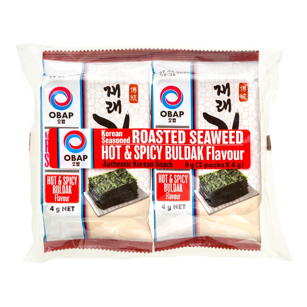 Obap Korean Seasoned Roasted Seaweed Hot & Spicy Buldak Flavour 4g X 2packs