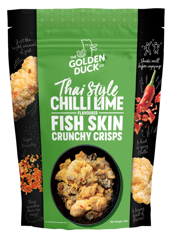 The Golden Duck Thai Style Chilli Lime Flavoured Fish Skin Crunchy Crisps