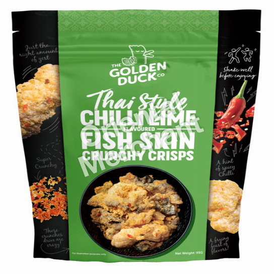 The Golden Duck Thai Style Chilli Lime Flavoured Fish Skin Crunchy Crisps